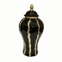 Lidded Ceramic Jar Wavy Vertical Accents Decorative Ceramic Jar Multifunctional Home Decor