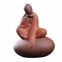 Clay Monk Figurine Meditative Decor Tea pet Meditating Monk Statue for Office Desk