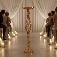 Elegant Gold Pedestal Flower Stand Tall Wedding Centerpiece Vase Decorative Gold Column Vase Stand Stable for Brides, Reception, Ceremony