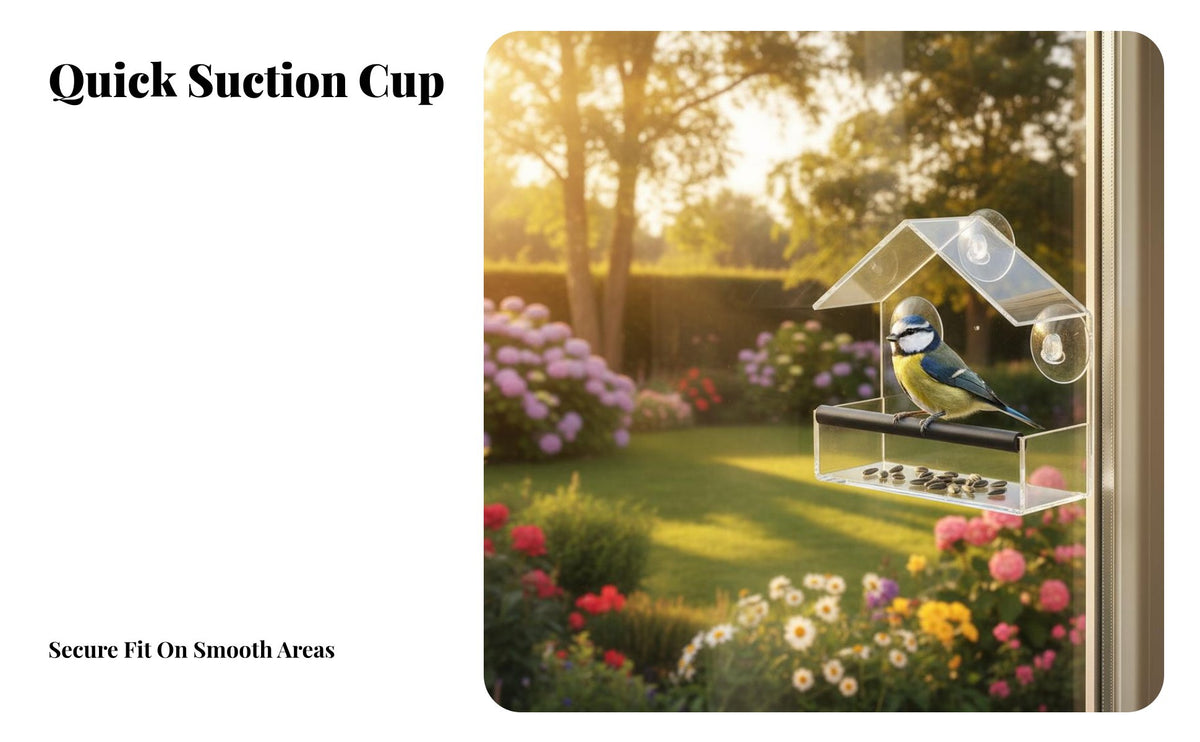 Acrylic Birds Feeder Easy to Clear Avian Window Feeder No Assembly Needed for Kids, Cat Owners, Balcony, Patio