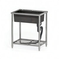Handmade Freestanding Sink with Shelf Rectangular Single-Basin Sink with Frame Black Washing Station Heavy Duty for Workshop, Kitchen, Balcony