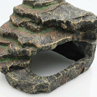 Realistic Rock Aquarium Cave and Turtle Basking Perch, Resin Hollow Hideout House for Turtles, Textured Climbing Surface and Hiding Cave