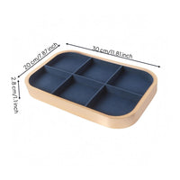 Gold-Tone Rectangular Jewelry Tray Aluminum Alloy Microfiber-Lined Jewelry Tray Dark Blue Lining Accessory Organizer Rounded Corners