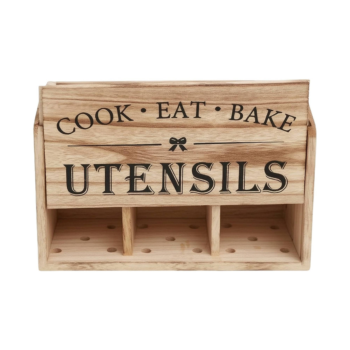 Rustic Wooden Utensil Holder Farmhouse Wooden Countertop Organizer Sturdy Container Minimalist for Coffee Bar