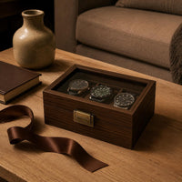 3 Slot Watch Box Plush Lined Wooden Watch Box Brown Finish