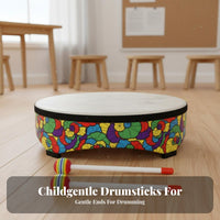 Children's Floor Drum with Mallets Lively Pattern Colorful Patterned Frame Drum Educational Percussion Instrument for Children 3+, Parents, Parties