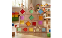 Sensory Building Blocks with Wooden Frame Colored Wooden Blocks with Acrylic Inserts Open-Ended Toy for Toddlers, Preschoolers