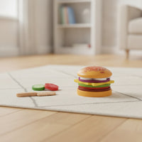 Stackable Toy Hamburger Realistic Wooden Burger Sturdy Burger Stacking Toy Safe for Toddlers, Preschoolers, Kids, Preschool Classroom