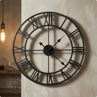Unframed Frame Black Roman Numeral Wall Metal Frame Wall Clock Retro Noiseless Round Wall Metal Frame Wall Clock European Style Home Decor Decorative for Living Room