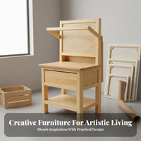 Multi-Functional All-in-Single Easel Desk Solid Wood Adjustable Sketching Easel Stable Structure Artist Desk Storage Drawer for Artists, Beginners, School, Home