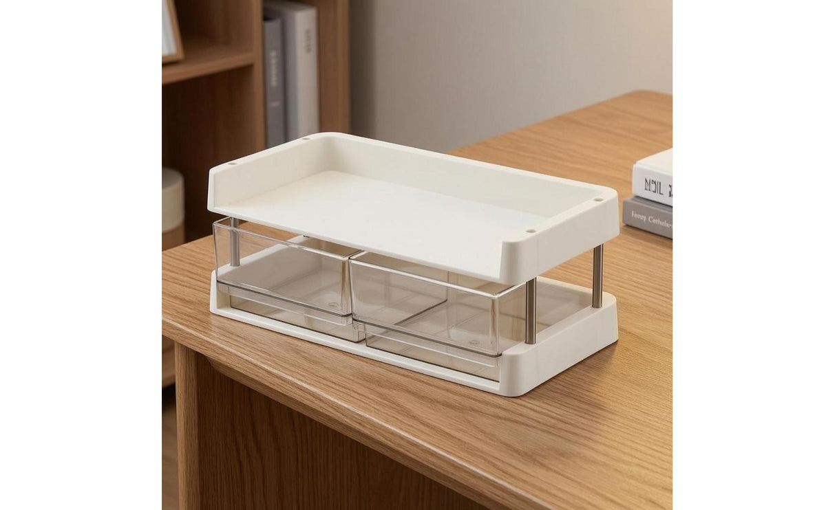 Desktop Storage Rack Cream Frame Layered Shelf Organizer Multiuse Furniture
