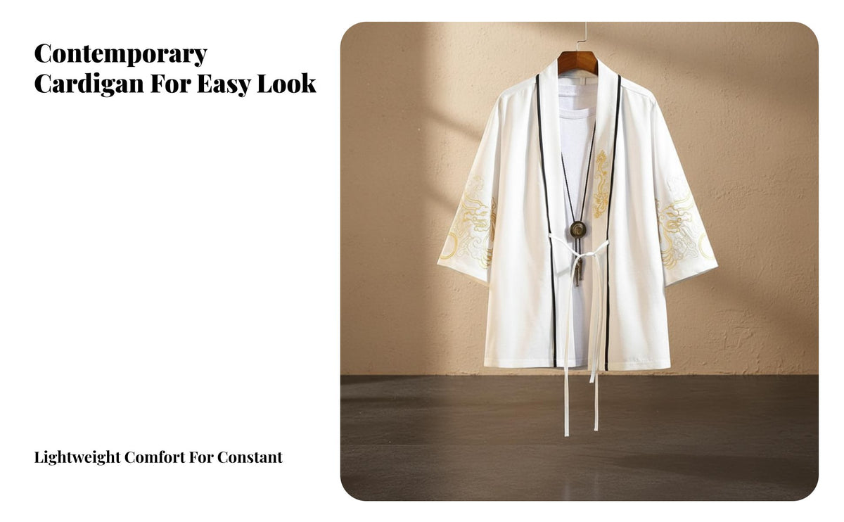 Men's Embroidered Jacket, Crane & Phoenix, Seven-Quarter Sleeve, Lightweight Cardigan, Chinese Style