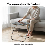 Foldable Clear Folding End Table Transparent Top Clear Occasional Table Space-Saving Accent Furniture Minimalist Design for Content Creators, Apartment Dwellers, Homeowners, Living Room, Photo Studio, Bedroom, Home Office
