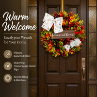 40cm Multicolour Eucalyptus Door Wreath, Artificial Wreath for Front Door, Indoor Outdoor All Year Home Decor