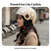 Electric Bike Helmet with Visor 3C Certified Lightweight Half Shell Helmet Four-Season Use Secure Headwear for Women, Commuting, City Riding