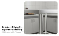 Stainless Steel Work Table High Load Capacity Commercial Food Prep Table Reinforced Structure for Caterers, Restaurant Hotel, Cafeteria, Workshop