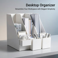 Desktop File Organizer with Compartments, Vertical Book Stand for Desk, Document Filing Rack for Students Workspace Organization