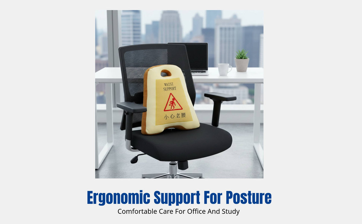 Creative Cartoon Warning Sign Pillow, Office Student Waist Cushion, Cute Spine Support, Soft Polyester, Random Design