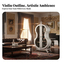 Double Glass Doors Cello Shaped Wine Cabinet Solid Wood Construction Wine Storage Cabinet Hand-Painted Finish Household Furniture Metal Hardware for Music Lovers, Home Entertainers, Interior Decorators, Living Room, Study, Restaurant