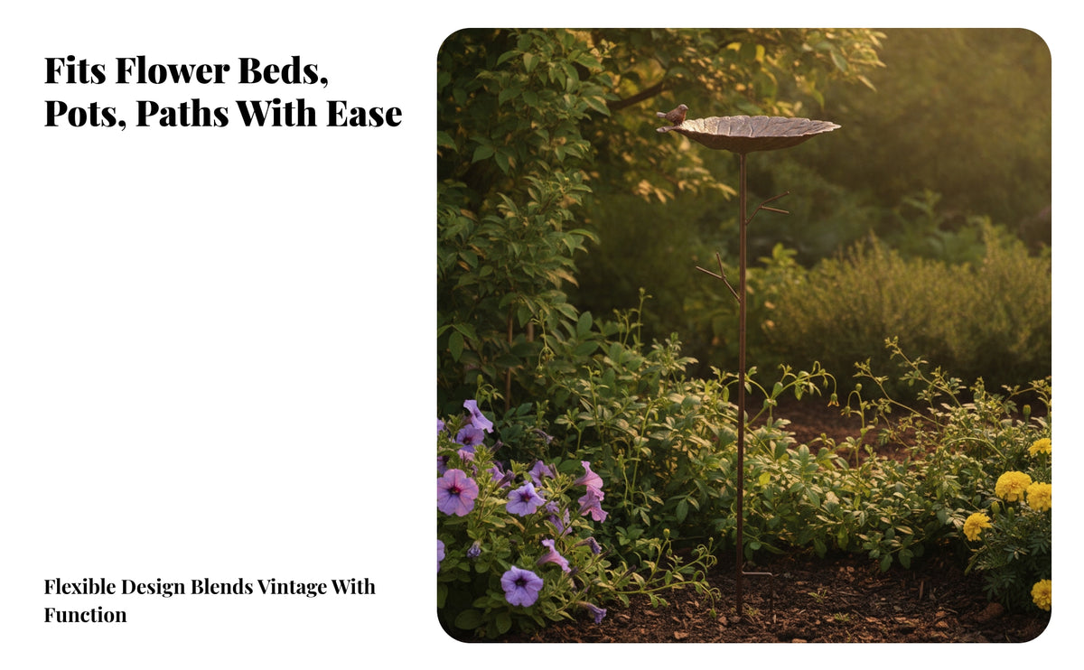 Leaf-Shaped Bird Feeder | Rustic Iron Construction, Ground-Insert Design, Bird Feeder with Stake, for Garden