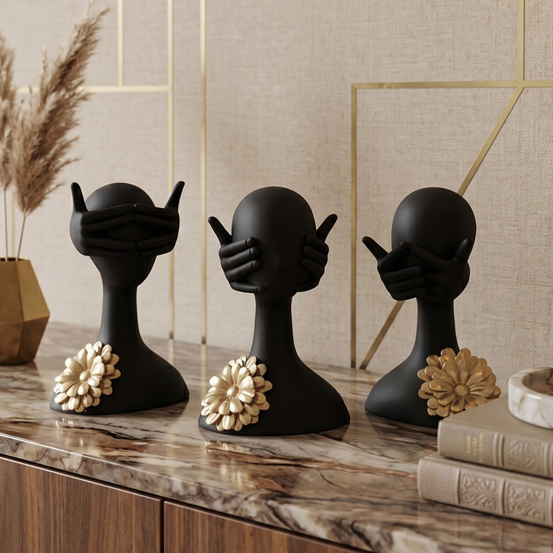 Nordic Creative Resin Abstract Figurine Set - Hear No Evil, See No Evil, Speak No Evil
