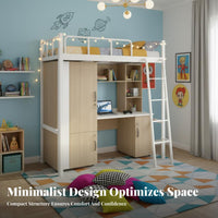 Study and Rest 2-in-1 Loft Bed Desk Combo Space-Saving Student Workstation Bed Safe Load-Bearing Dormitory Furniture Heightened Guardrail for Dorm Residents, Young Adults, Apartment, Apartments, Small Rooms, Bedroom