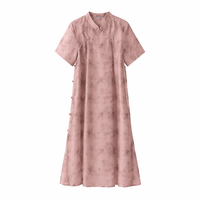Long Dress Chinese Cheongsam with Floral Print for Wedding Guest, Plus Size Women Qipao with V-Neck and Three Quarter Sleeves