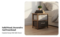 Narrow Bedside Storage Cabinet with Woven Baskets Solid Wood Frame Drawer Space Saving Nightstand for Bedroom, Living Room, Hallway