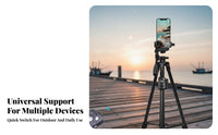 Portable Camera Tripod 3-Way Pan Head Phone Tripod Multi-Device Support Live Broadcasting Stand Lightweight for Photographers, Content Creators, Outdoor, Footage Recording, Travel, Workshop