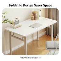 Easy to Stow Foldable Computer Desk Minimalist Design Folding Desk Installation-No-Cost Foldable Writing Table Multi-Purpose for Students, Telecommuting Workers, Apartment Dwellers, Dorm Room, Bedroom, Home