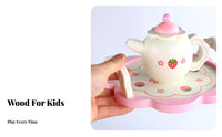 16 Pieces Made from Wood Wooden Tea Set Encourages Creativity Afternoon Tea Toy Set Screen-Unrestricted Fun Wooden Dessert Playset Ideal Gift for Toddlers, Preschoolers, Kindergarten, Playroom, Birthday Party