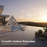Round Sunbed with awning Hand-Woven Wicker Canopied Daybed Comfortable pads outdoordoor Furniture for Homeowners, partners, pool area, Terrace, supportyard