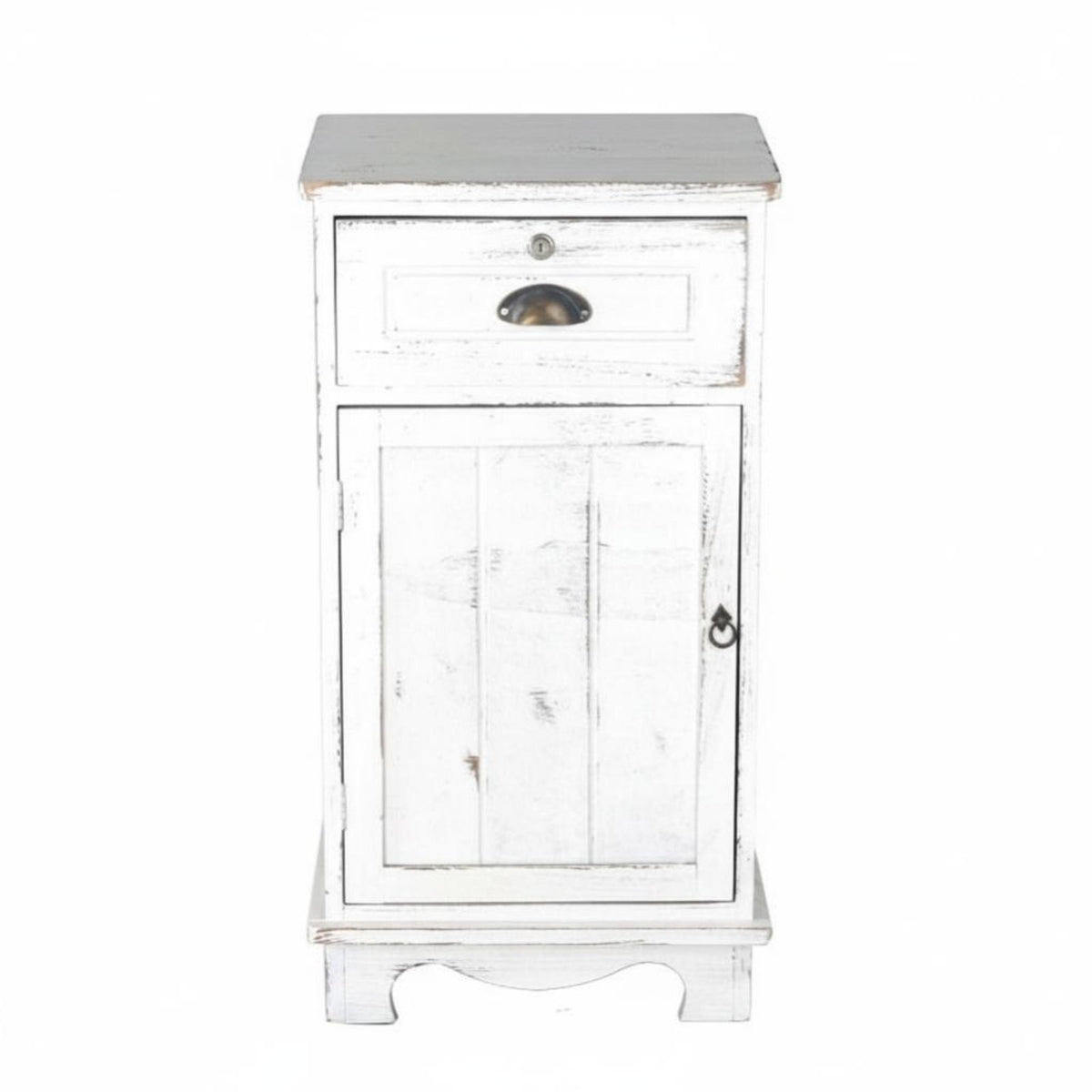 Retro Design Narrow Bedside Cabinet Distressed Finish Narrow Storage Locker with Drawer Large Capacity Nightstand Anti-Tip Safety Feature for Vintage Aesthetic Enthusiasts, Apartment Dwellers, Bedroom, Living Room, Entryway, Small Areas