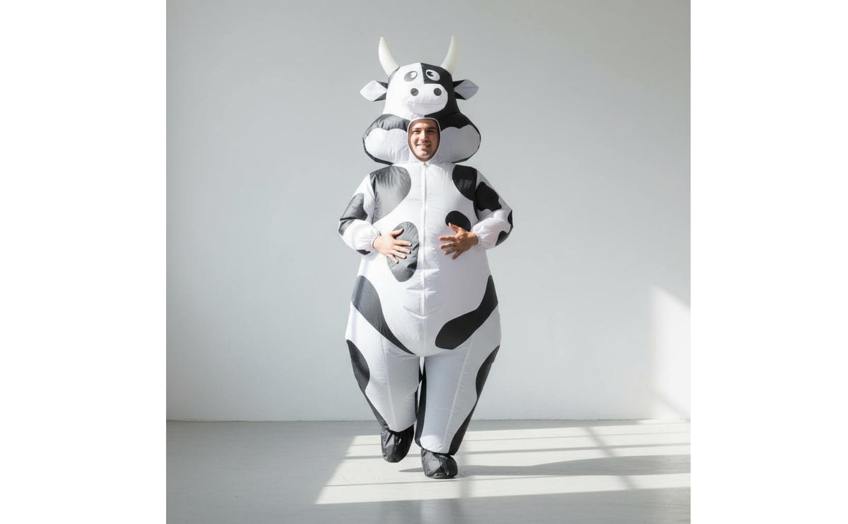 Cute Inflatable Cow Costume Full Body Cow Inflatable Suit Eye-Catching Creature Outfit Fast Inflation for Adults, Performers, Festival, Stage Performance, Event