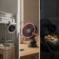 Quiet Clip-on USB Desk Fan with Night Light, Portable Rechargeable Mini Fan for Home, Office, Car, and Stroller