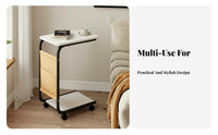 Movable with Wheels Rolling C-Table Ample Storage Nightstand Minimalist Design Household Furniture Space-Saving for Home Workers, Apartment Dwellers, Students, Living Room, Bedroom, Small Areas