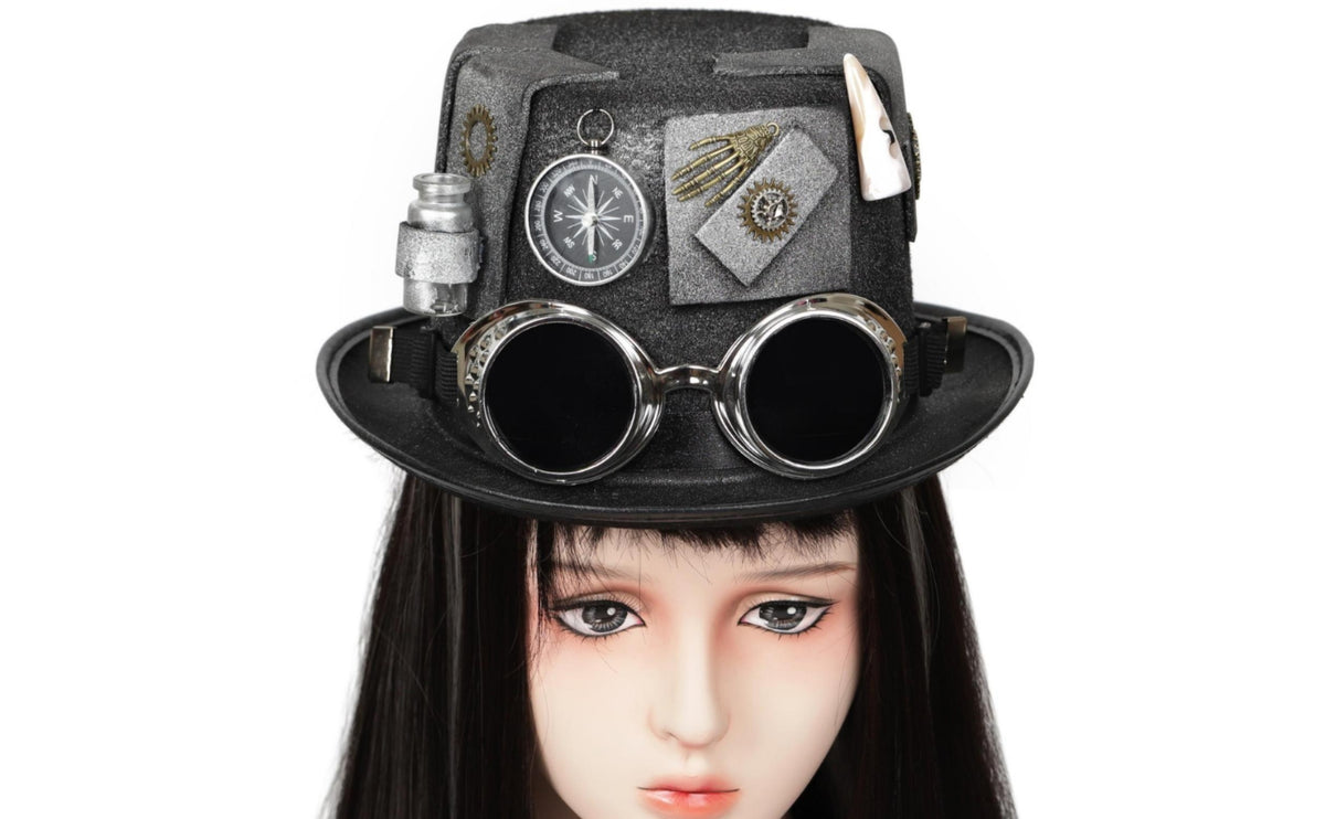 Black Gothic Steampunk Hat Textured Finish Steampunk Top Hat Wide Brim Costume Headwear Tall Crown