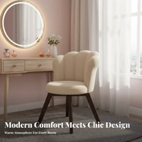 Retro Design Scalloped Back Vanity Chair Elegant Design Swivel Seat Cushiony Cushion Home Furniture Ergonomic Support for Students, Women, Adults, Study Room, Bedroom