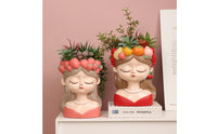 Sculpted Girl Bust Planter Decorative Planter with Pearl Necklace Whimsical Female Face Flowerpot Cute for Plant Lovers, Gardeners, Desk, Living Room, Bedroom, Balcony