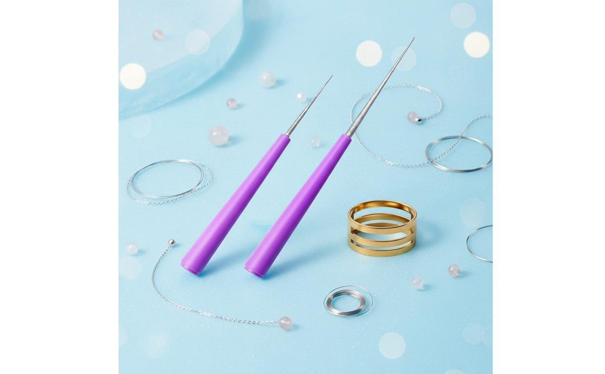 2 Pieces Tapered Tip Bead Hole Reamer Kit Purple Handle Bead Hole Reamer Metal Shaft Unclasped Loop for Beaders