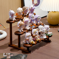 胡桃木色盲盒收纳展示架泡泡玛特手办置物架玄关小摆件阶梯整理架 原木色二层手办娃娃展示架
