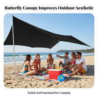 Protection Hexagonal Camping Tarp Rainproof Butterfly Canopy Tent Portable Waterproof Camping Shelter Black Vinyl Coated for Campers, Families, Picnic, Beach, Travel, Park