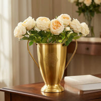 Brass Vase with Handles Metal Handled Flower Vase Ornate Urn for Table Centerpiece