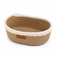 Handwoven Rope Basket with Leather Label Space-Saving Cotton Rope Basket Soft Woven Organizer Compact for Entryway