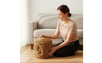 Elephant Storage Basket Handmade Woven Elephant Hamper with Lid Cute Design Imitation Rattan Animal Basket for Young Children, Playroom