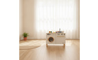Wooden Washing Machine Toy Front-Loading Pretend Washing Machine Toy Washer Realistic Play Appliance Safe for Children, Playroom