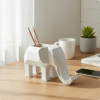 Geometric Elephant Pencil Holder Faceted Phone and Pen Holder Multifunctional Resin Desktop Organizer