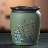 Plant Pots for Indoor Plants and Bonsai Pot, Vintage Style Indoor Plant Pot for Living Room, Semi-Handmade Round Hand-Painted Ceramic Planter