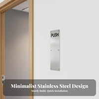 Brushed Finish Push Pull Door Plate Rustproof Push Pull Door Handle Set Rust-Proof Entryway Hardware Etched Lettering for Property Managers, Business Owners, Contractors, Office Doors, Public Buildings, Storefronts, Restaurants