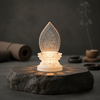 LED Illuminated Lotus Pedestal for Statues and Figurines, Auspicious Cloud Backlight Display Stand